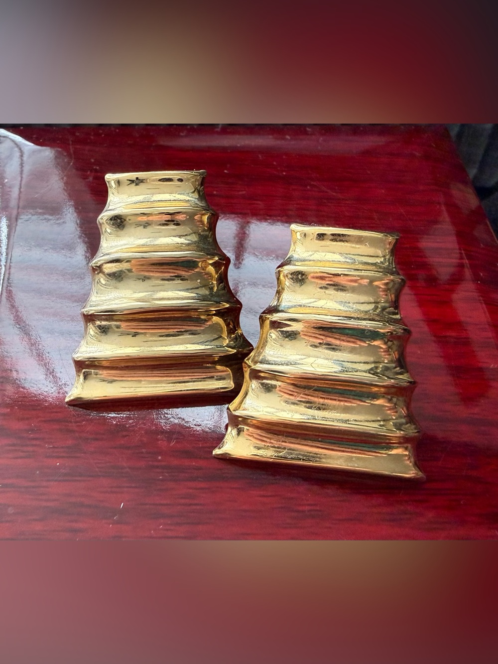 Vintage Gold Tiered Pyramid Earrings - Picture 1 of 6